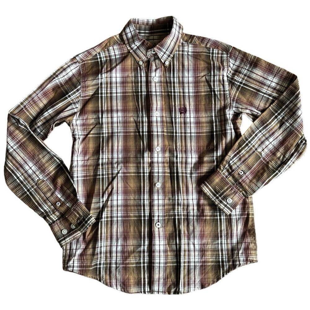 Kids Cinch Brown Plaid Western Long Sleeve Button Up Shirt Size Medium 10